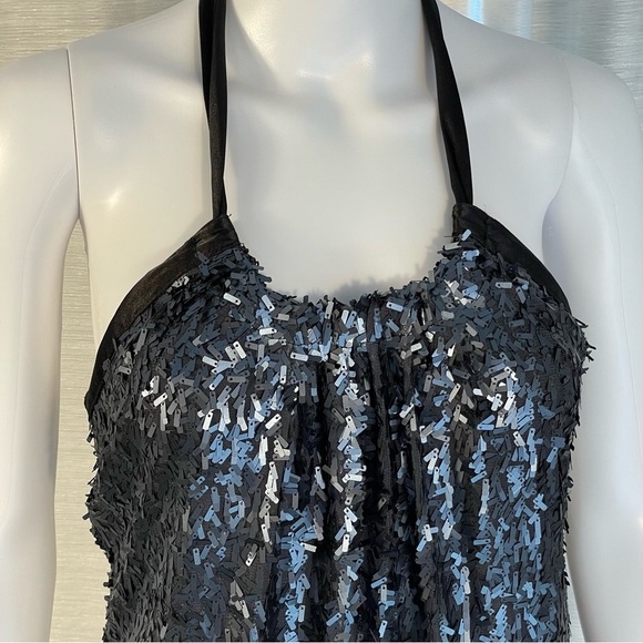 NWT B Darlin Black Sequin Halter Backless Bow Mini Shift Dress Sz 7/8 - Picture 2 of 11